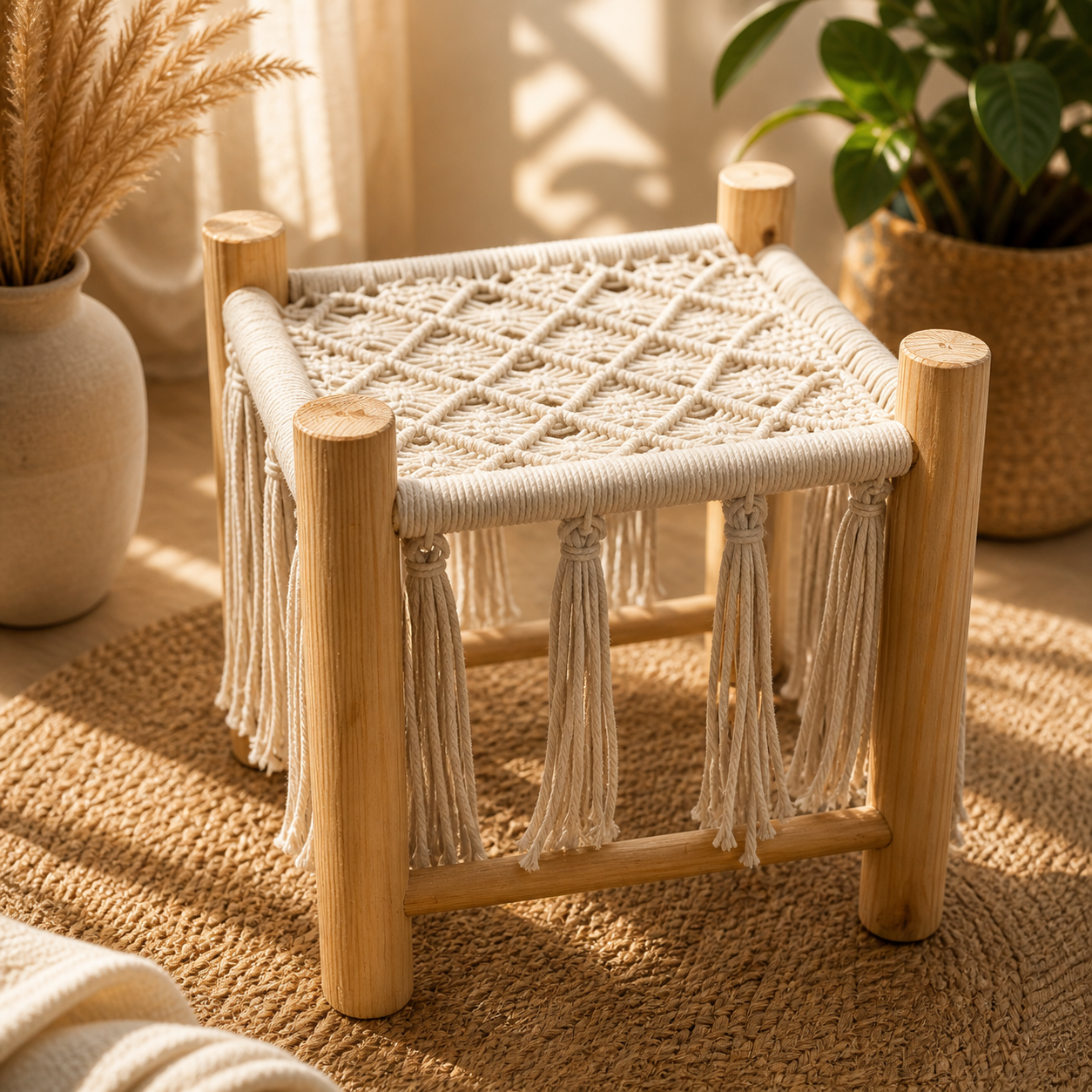 Handcrafted Round Pouf Set (2 piece)