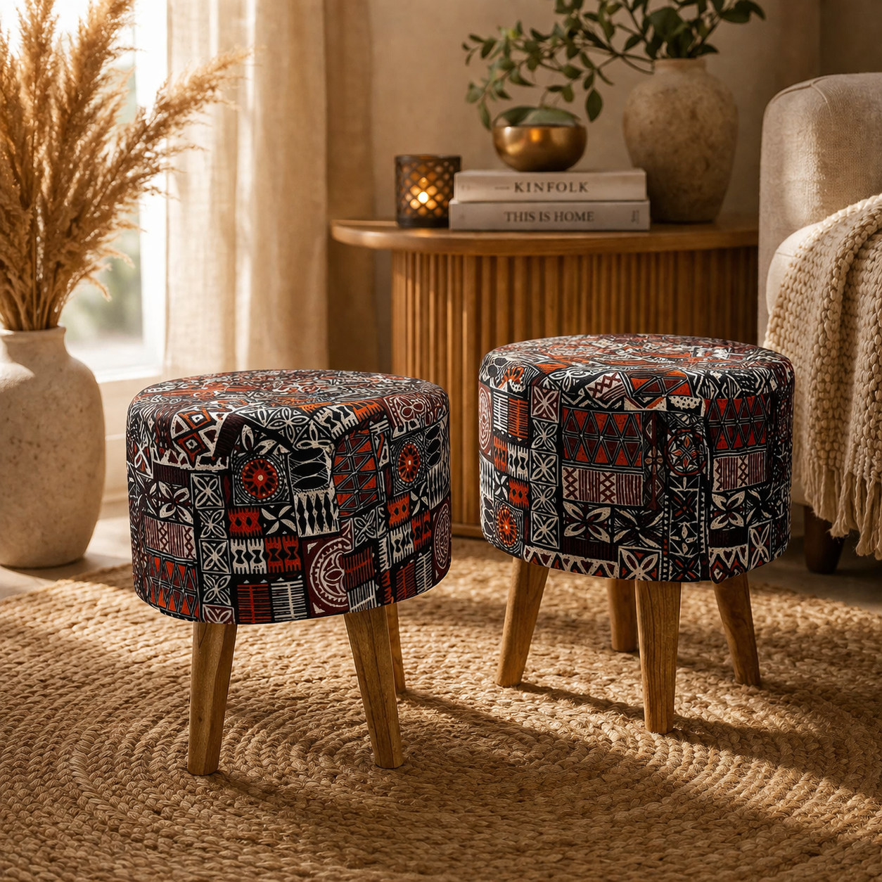 Rustic Tufted Stool (2 piece)